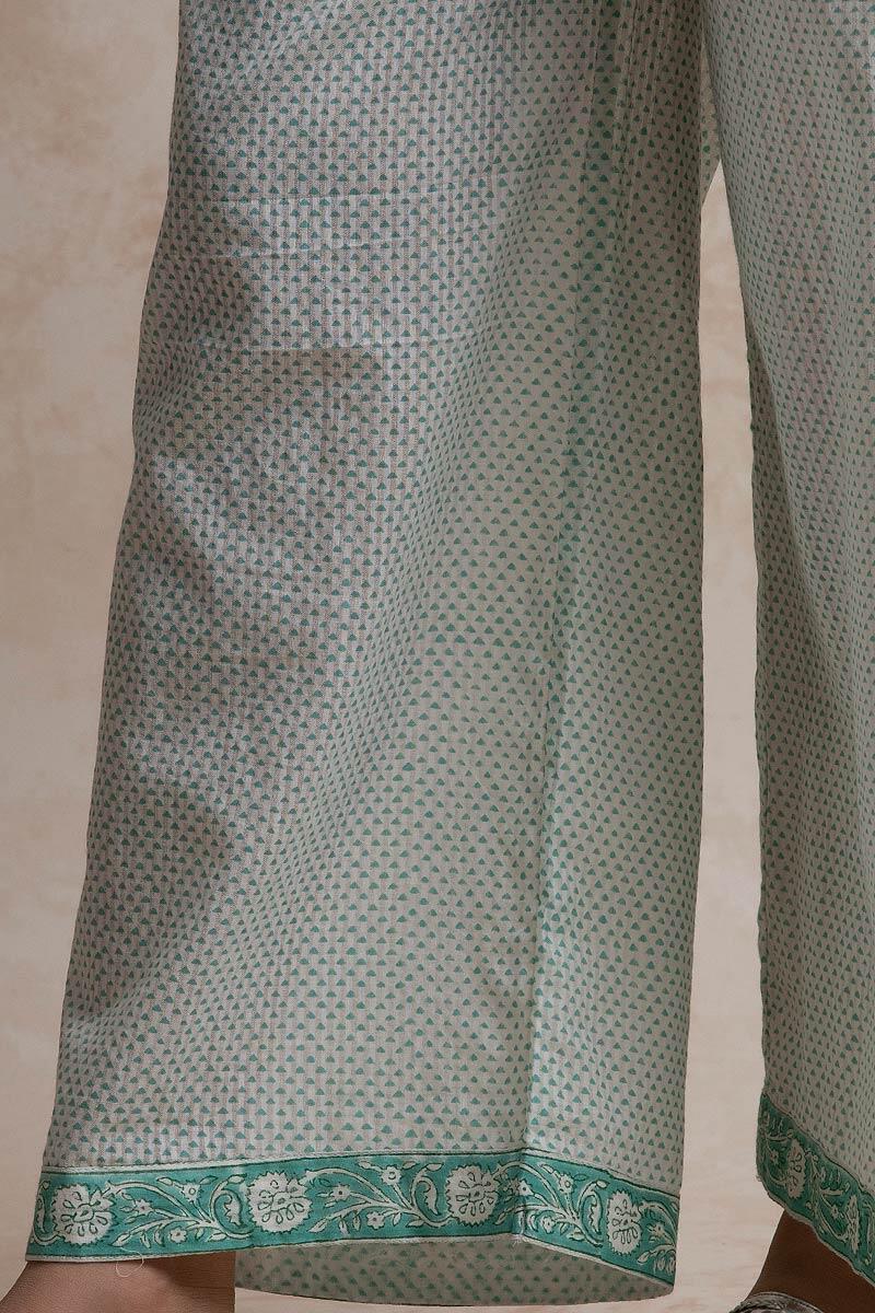 Green Block Printed Cotton Farsi Pants