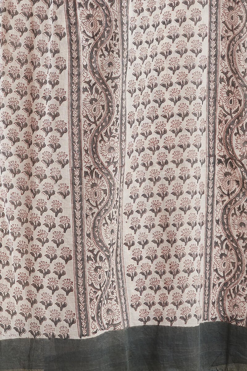 Grey Block Printed Cotton Dupatta