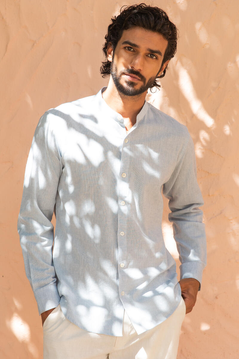 Blue Handcrafted Cotton Linen Shirt