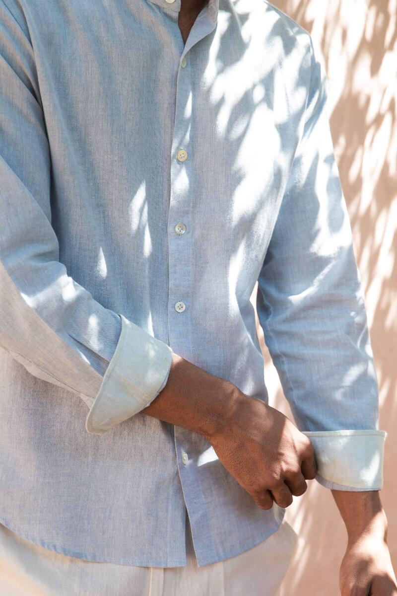 Blue Handcrafted Cotton Linen Shirt
