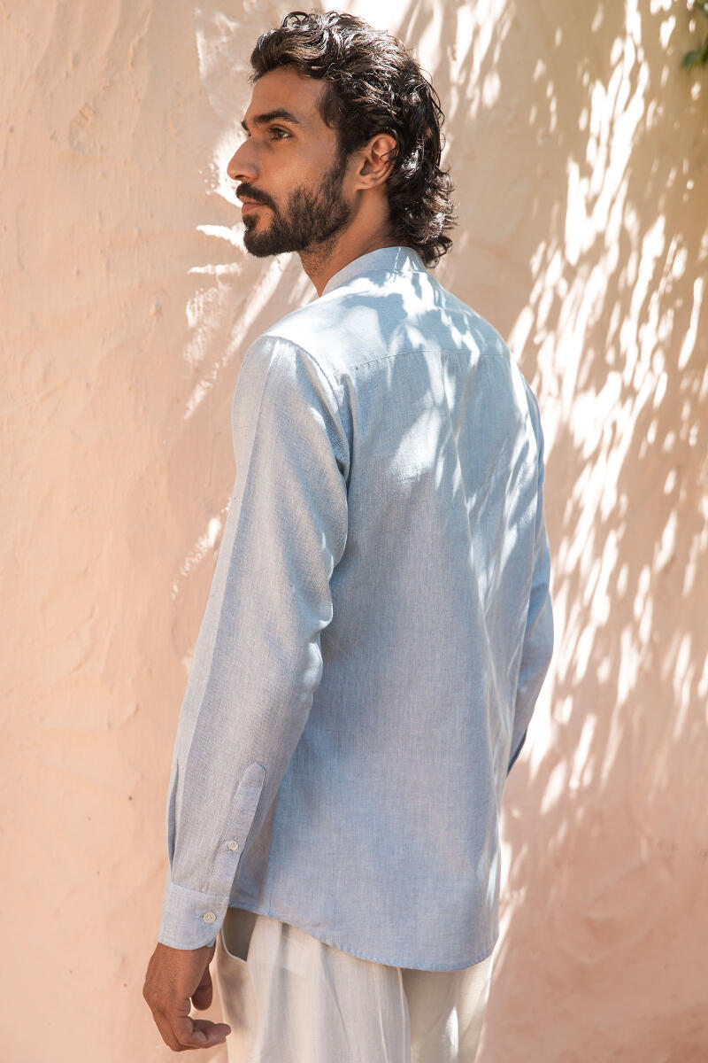 Blue Handcrafted Cotton Linen Shirt