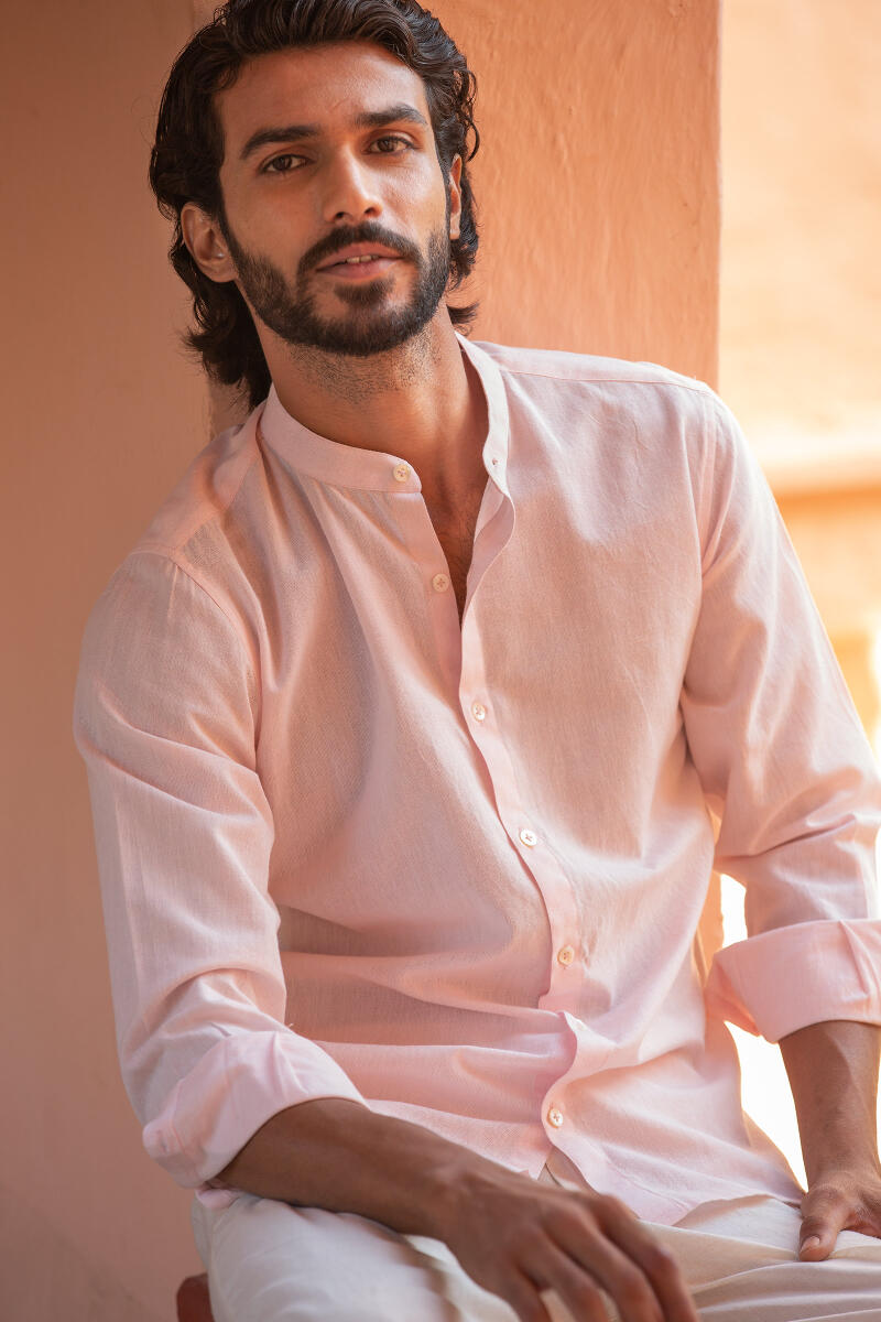 Pink Handcrafted Cotton Linen Shirt