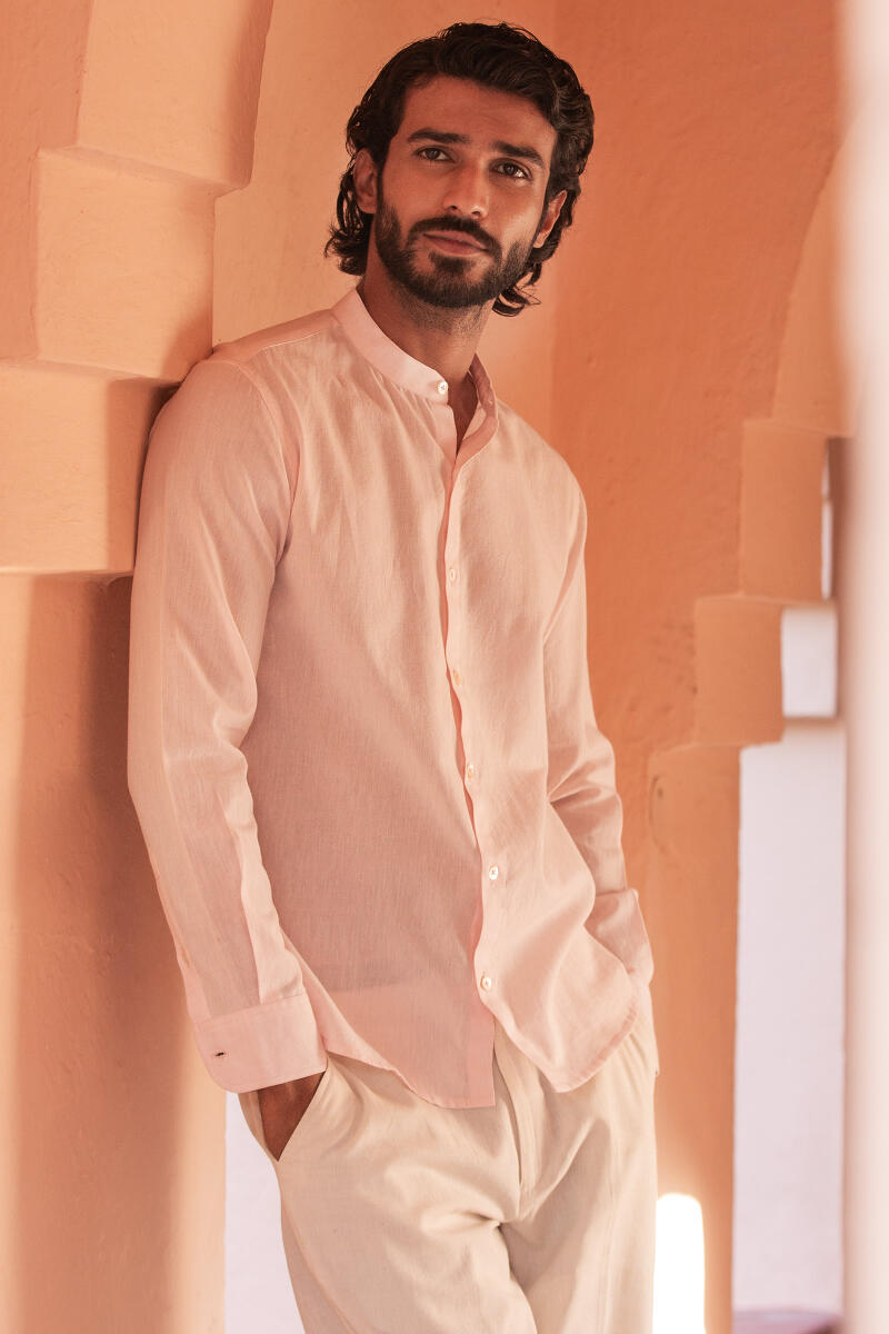 Pink Handcrafted Cotton Linen Shirt
