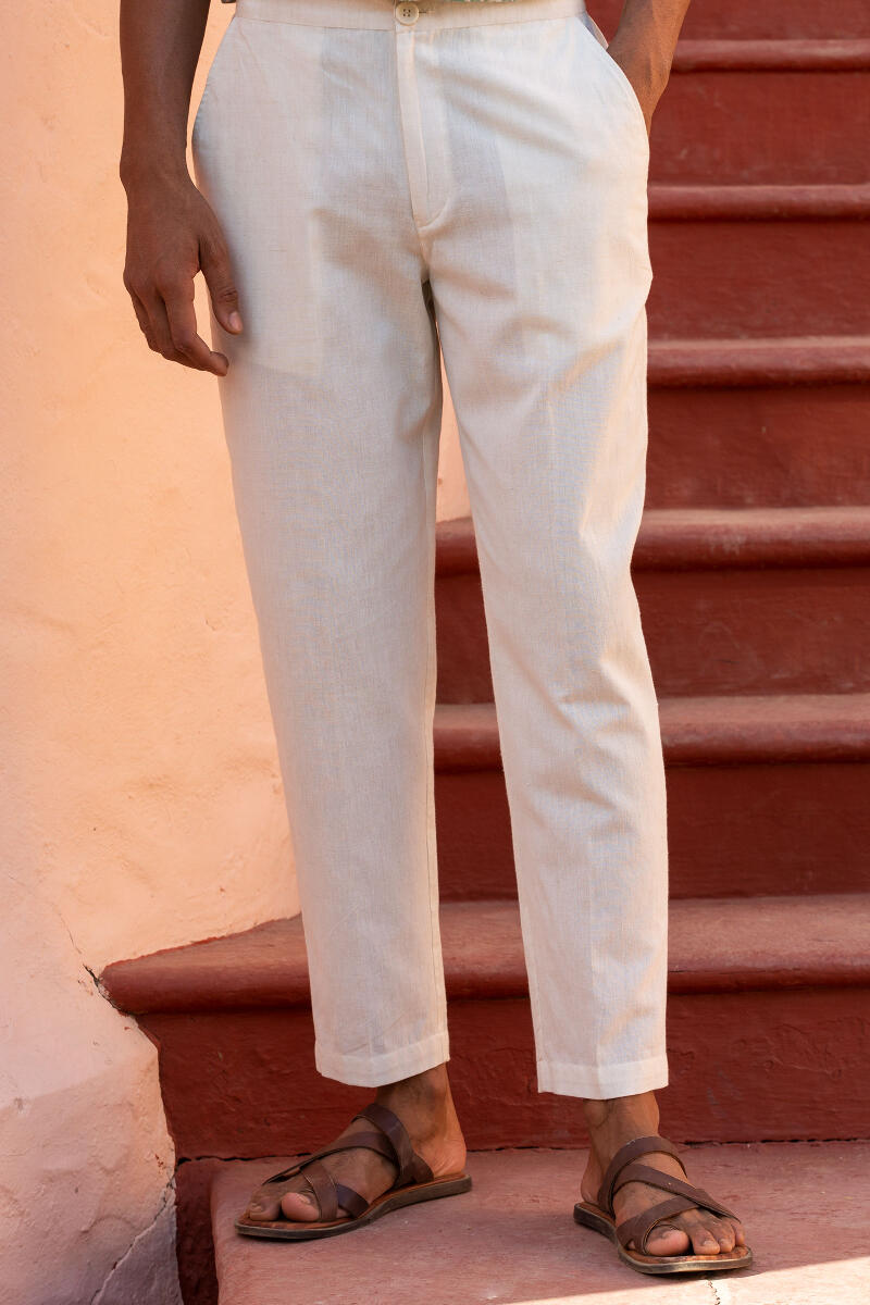 White Handcrafted Cotton Linen Pants