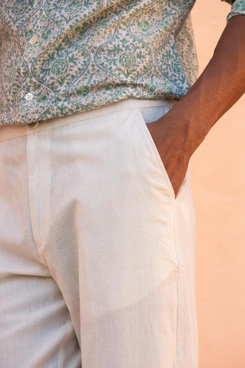 White Handcrafted Cotton Linen Pants