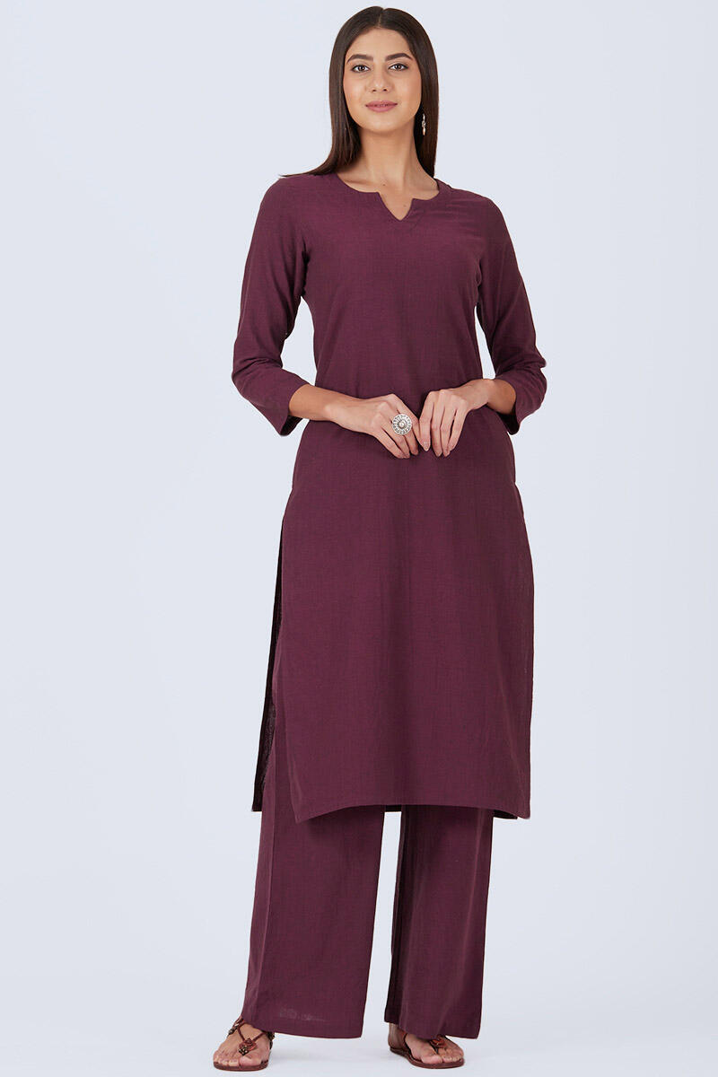 Purple Handcrafted Straight Cotton Kurta