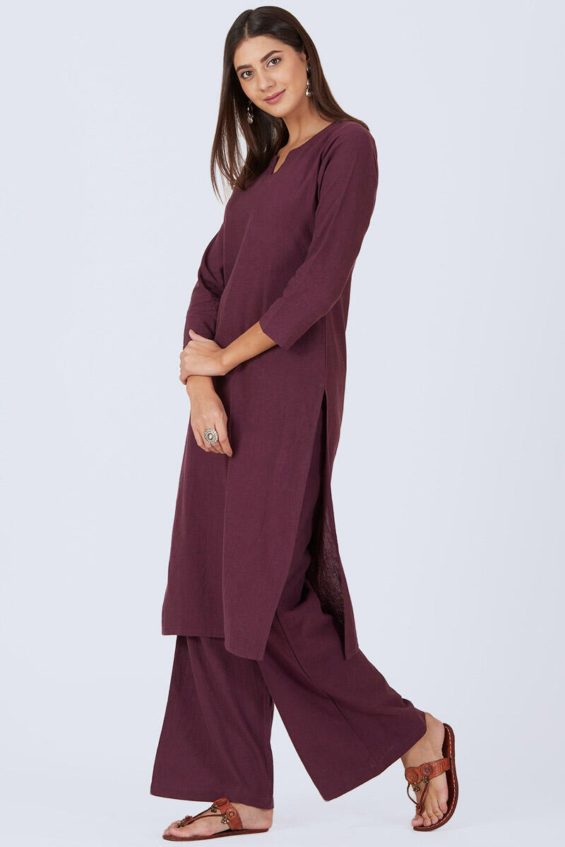 Purple Handcrafted Straight Cotton Kurta