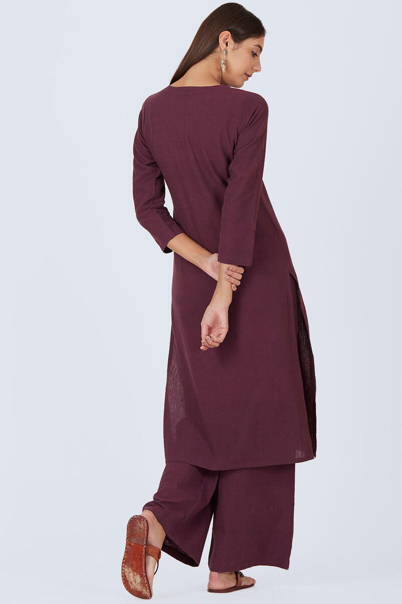 Purple Handcrafted Straight Cotton Kurta