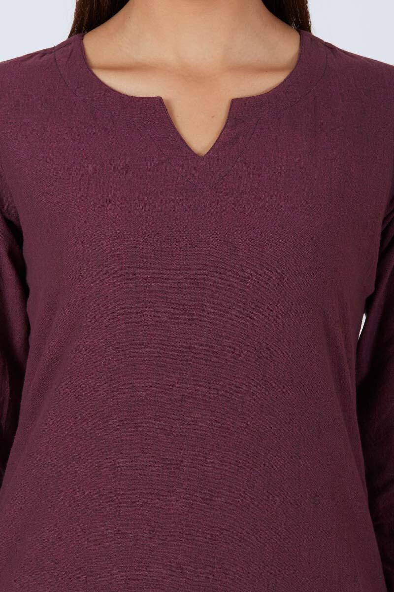 Purple Handcrafted Straight Cotton Kurta