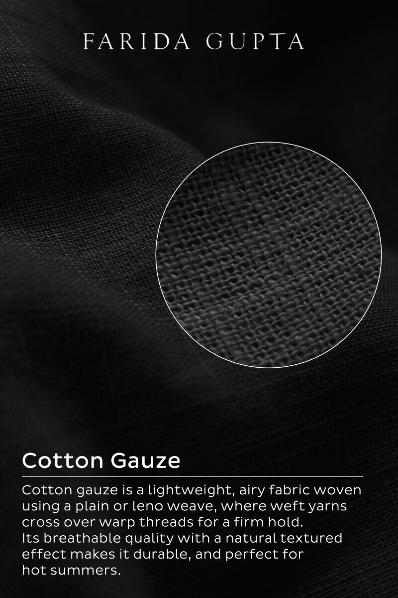 Black Handcrafted Straight Gauze Slub Kurta