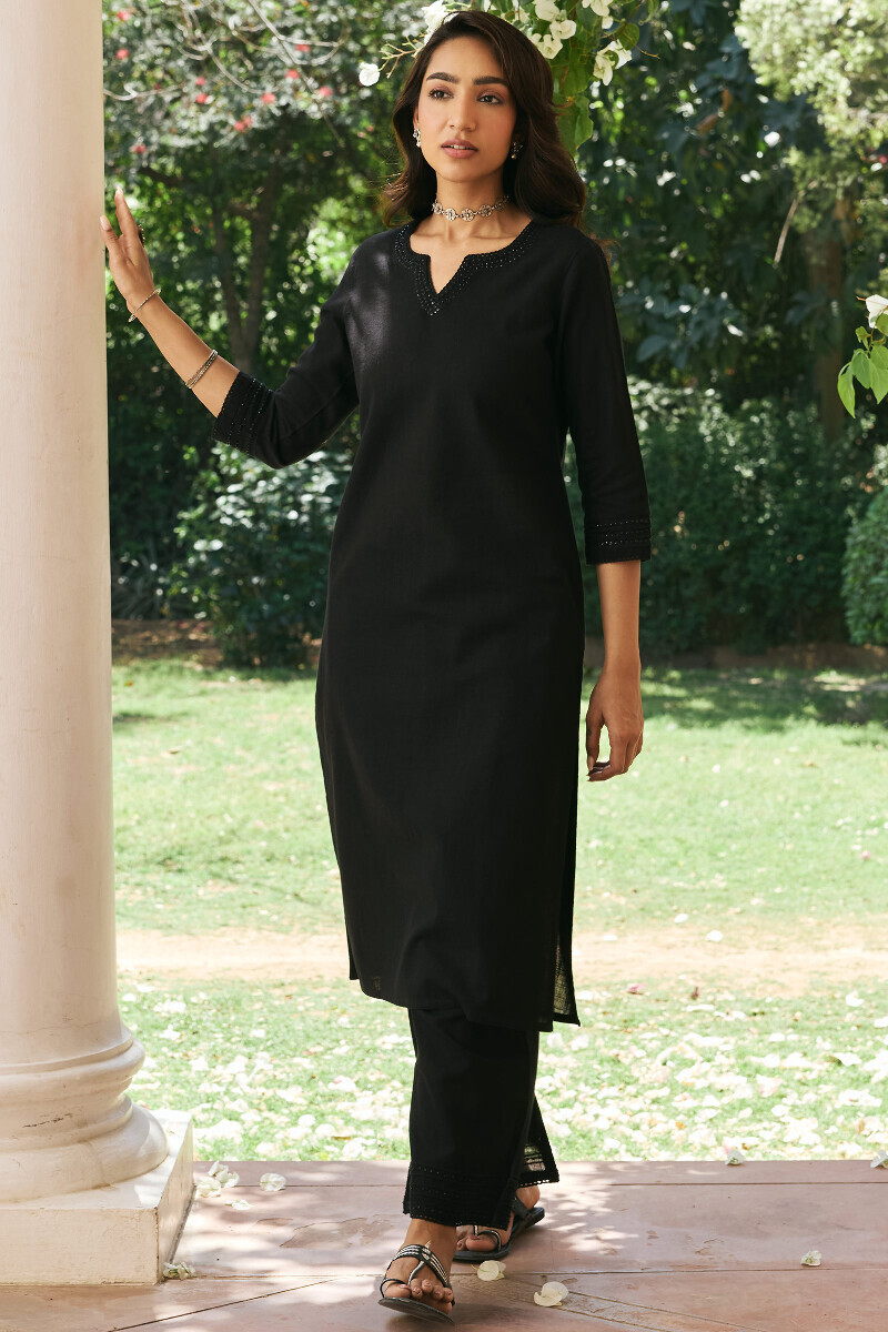 Black Handcrafted Gauze Slub Farsi
