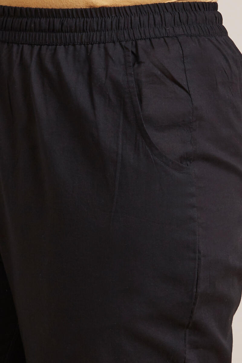 Black Handcrafted Cotton Narrow Pants