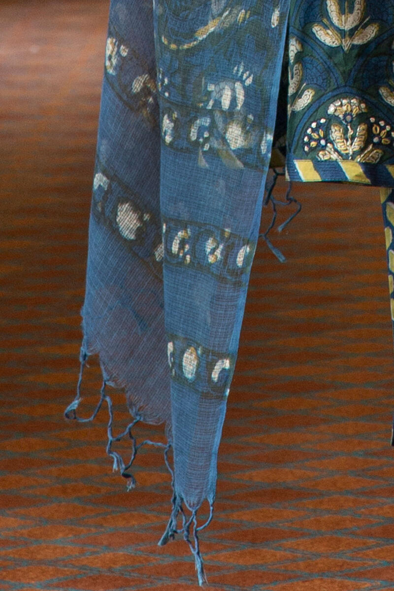 Indigo Block Printed Kota Dupatta