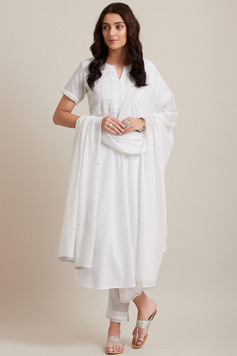 White Handcrafted Cotton Dupatta