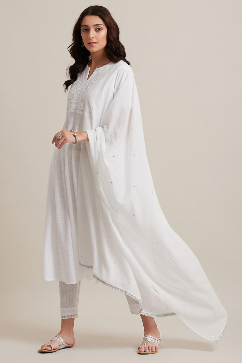 White Handcrafted Cotton Dupatta