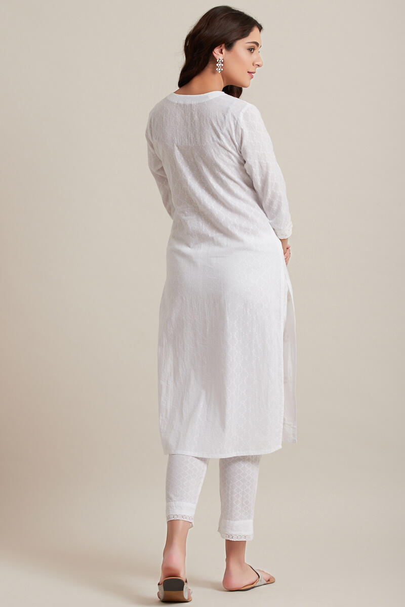 White Handcrafted Straight Cotton Kurta