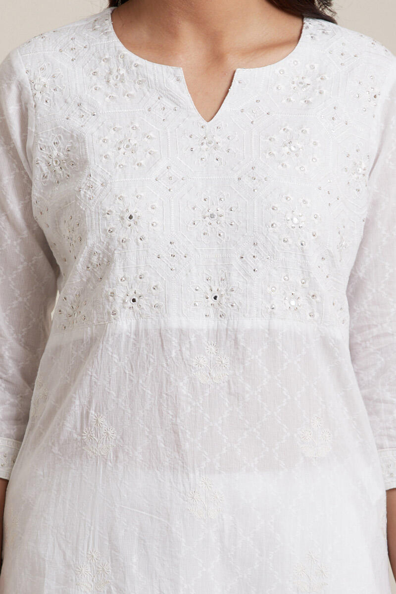 White Handcrafted Straight Cotton Kurta