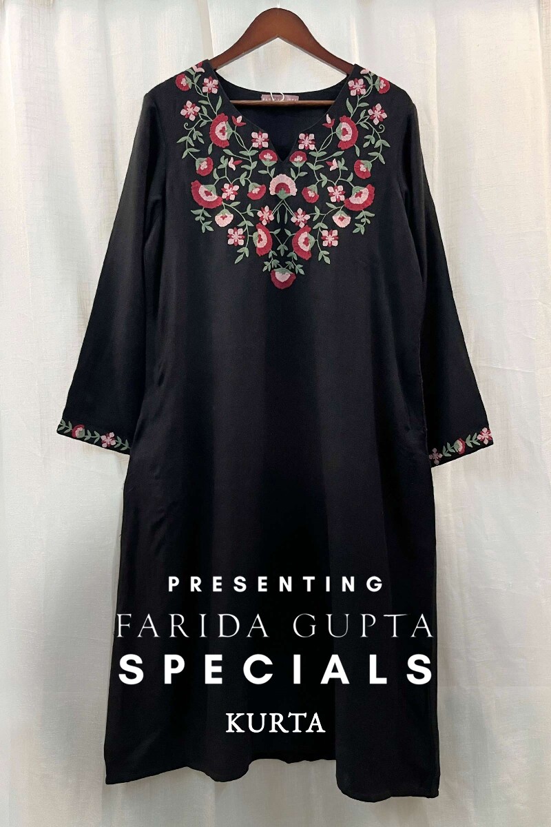 FG Specials: 1 of 1- Black Handcrafted Faux Wool Kurta