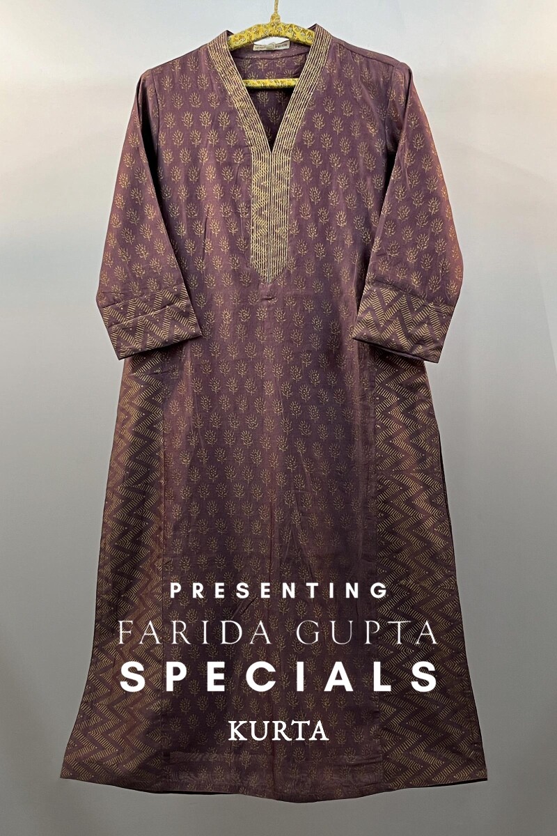 Purple Hand Block-Printed Chanderi Kurta