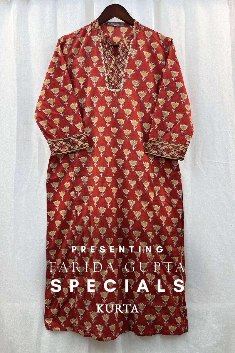 FG Specials: 1 of 1- Red Hand Block-Printed Cotton Kurta