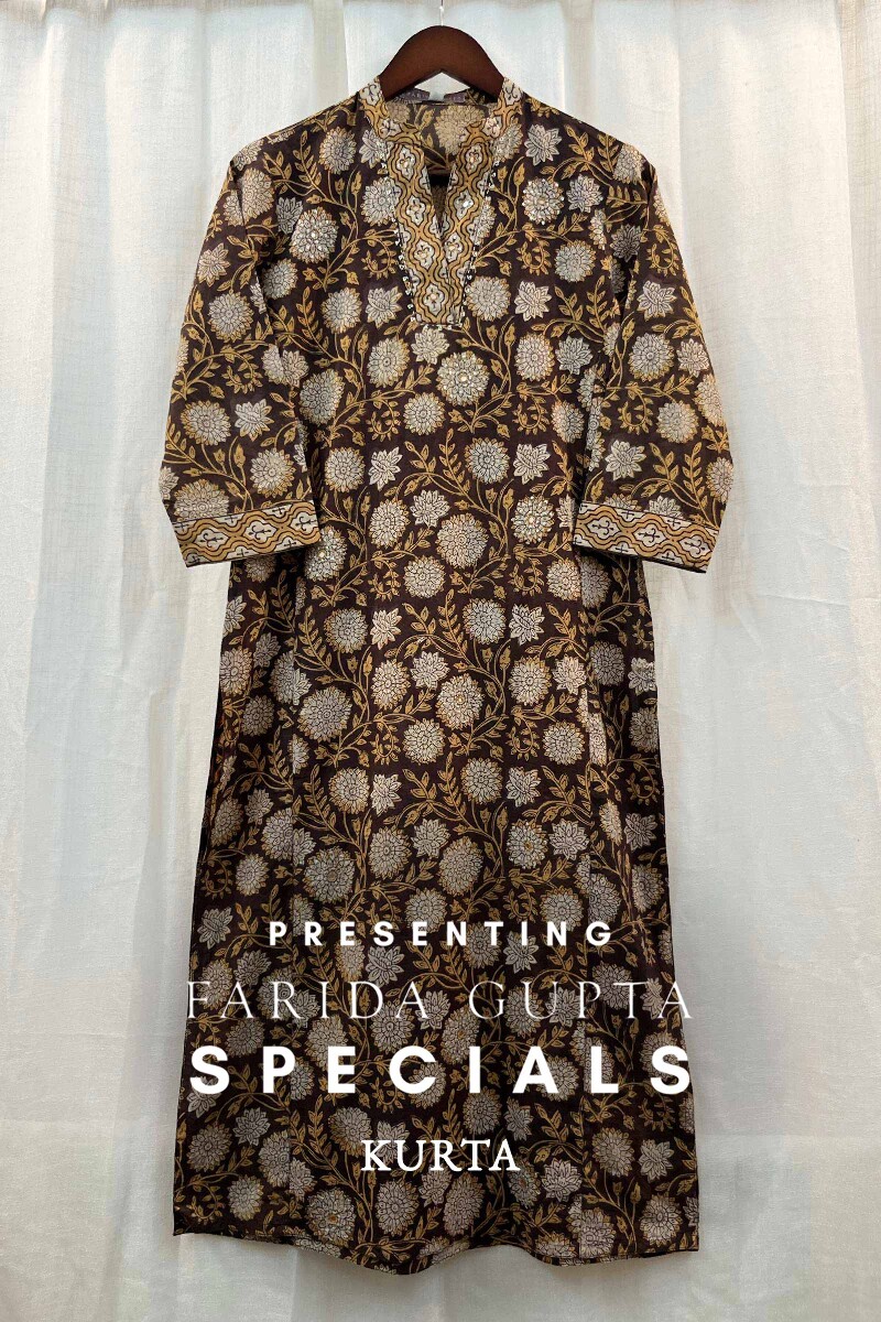 FG Specials: 1 of 1- Brown Hand Block-Printed Cotton Kurta