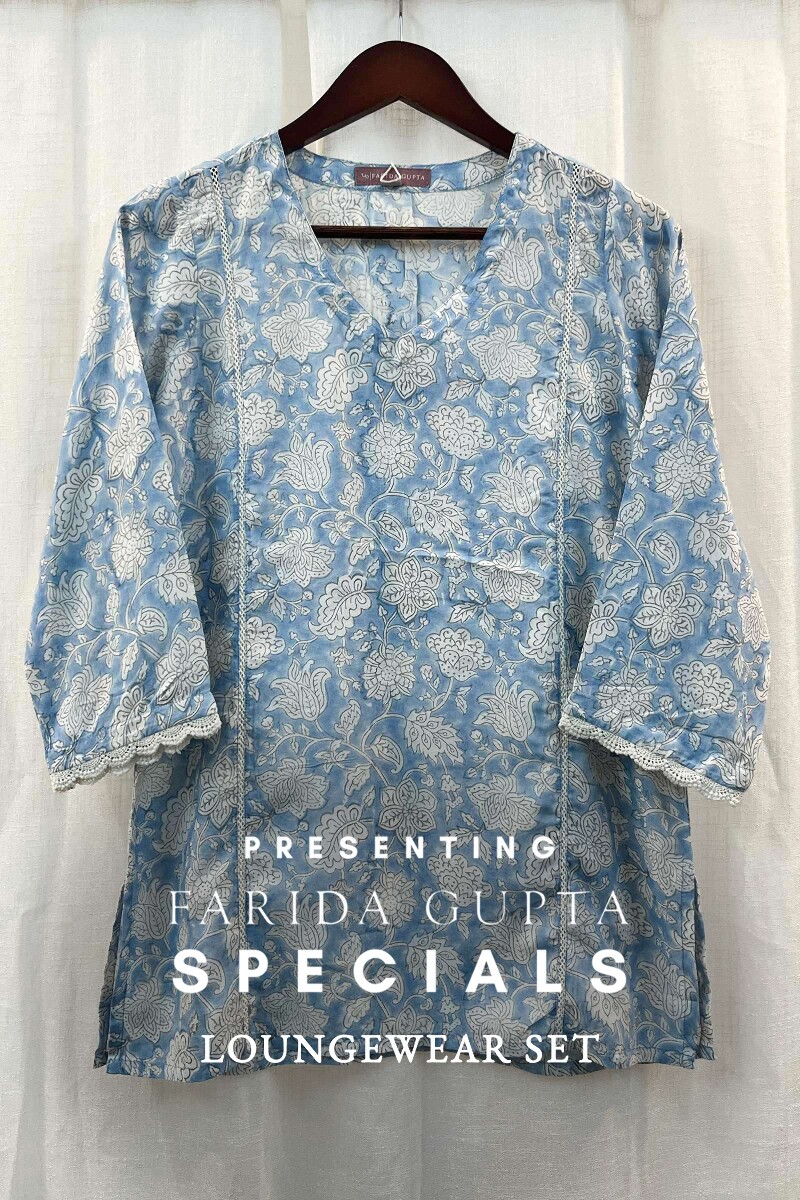 FG Specials: 1 Of 1- Blue Hand Block-Printed Modal Loungewear Set