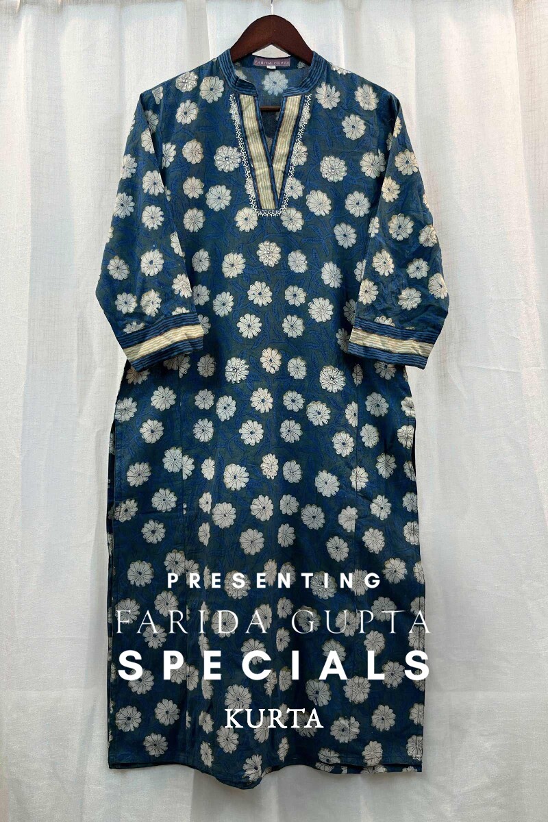 FG Specials: 1 of 1- Blue Hand Block-Printed Cotton Kurta