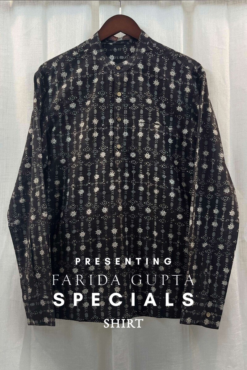 FG Specials: 1 Of 1- Men's Black Hand Block-Printed Cotton Shirt