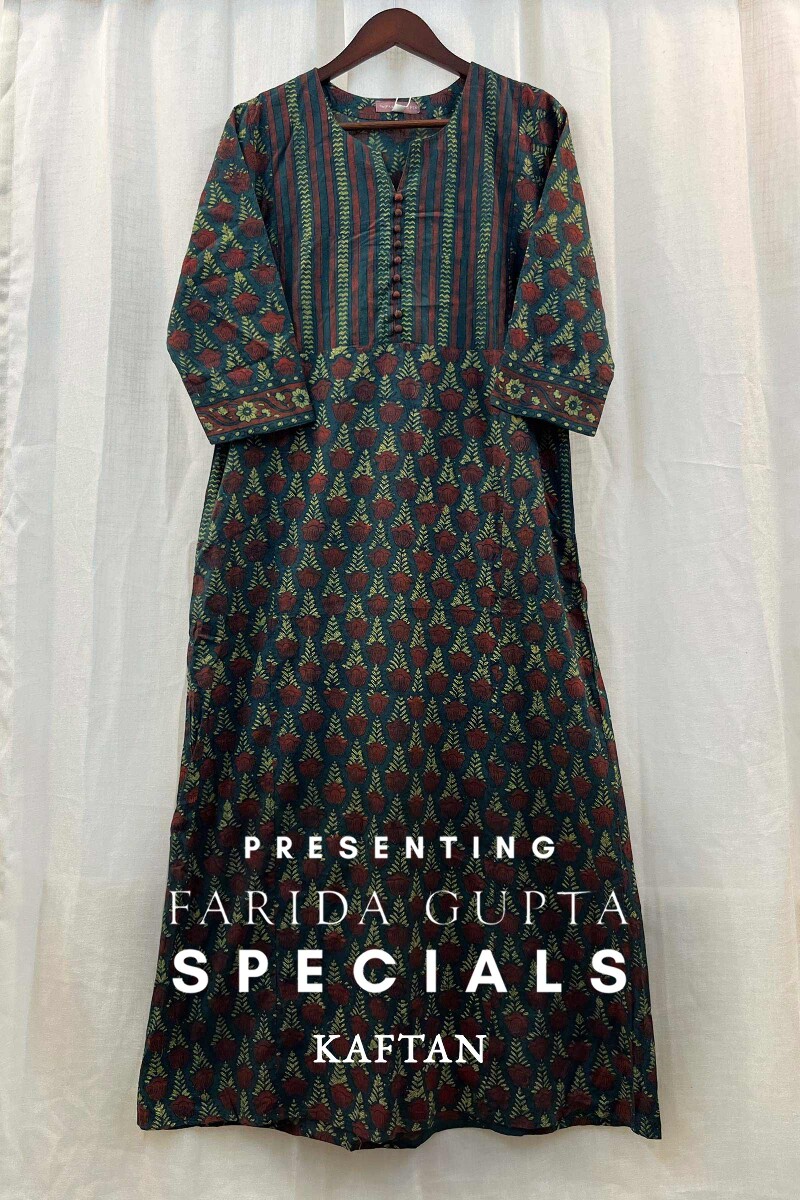 FG Specials: 1 of 1- Teal Hand Block-Printed Cotton Kaftan