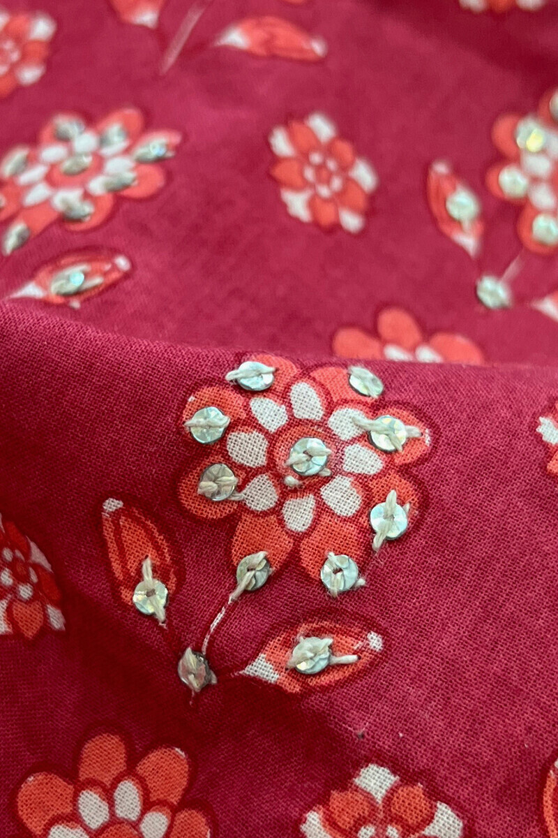 Pink Hand Printed Straight Cotton Kurta