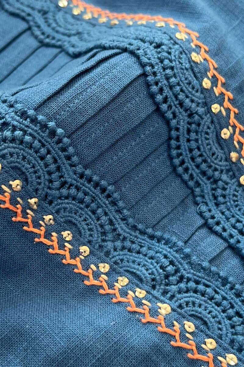 Blue Handcrafted Straight Gauze Slub Kurta