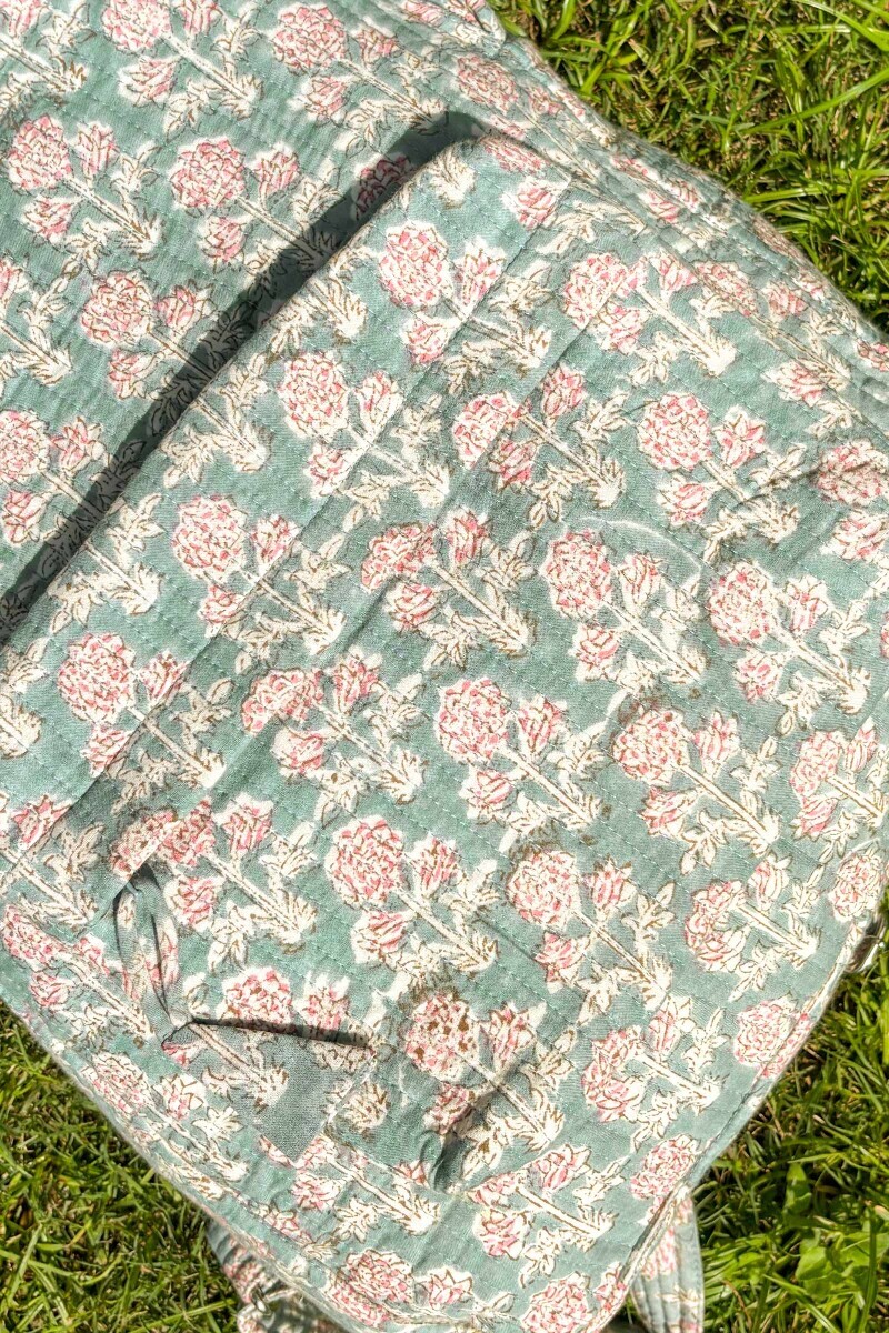 Grey Hand Block Printed Cotton Backpack