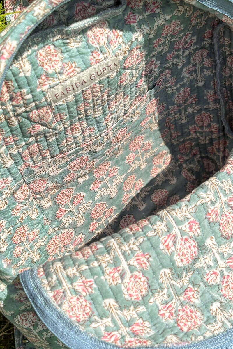 Grey Hand Block Printed Cotton Backpack