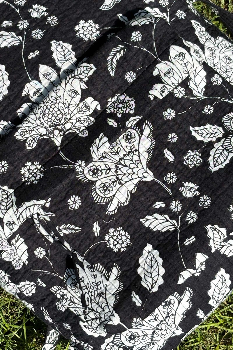 Black Hand Printed Cotton Backpack