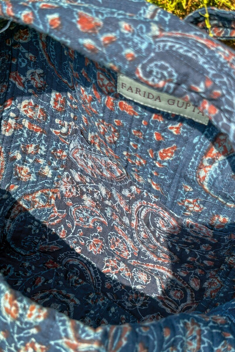 Blue Hand Block Printed Cotton Dobby Backpack