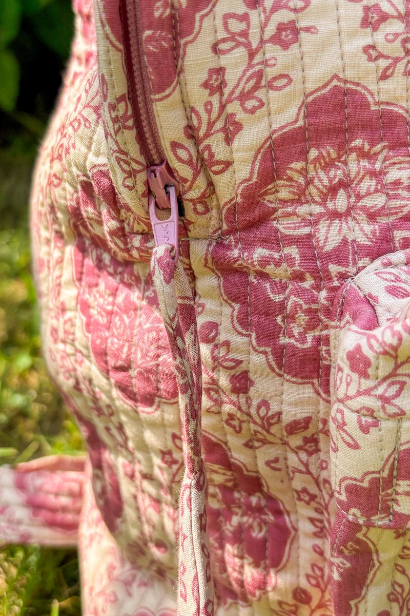 Pink Hand Printed Cotton Slub Backpack