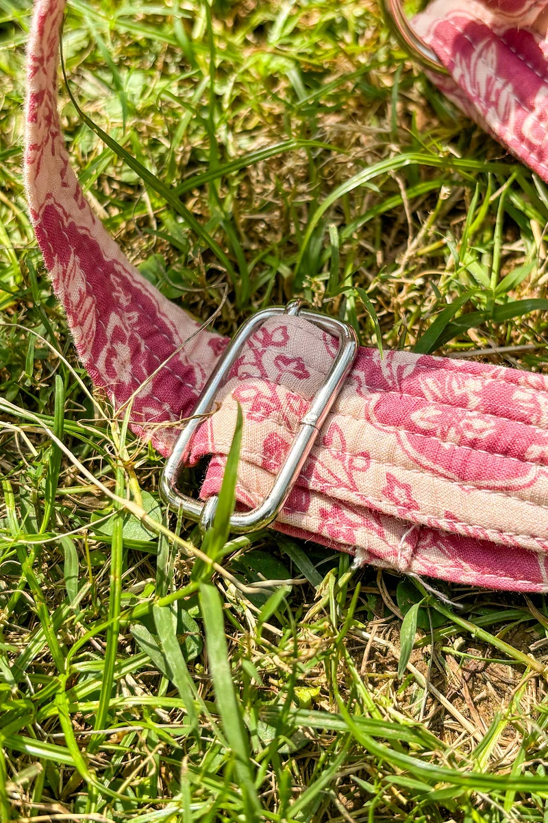 Pink Hand Printed Cotton Slub Backpack