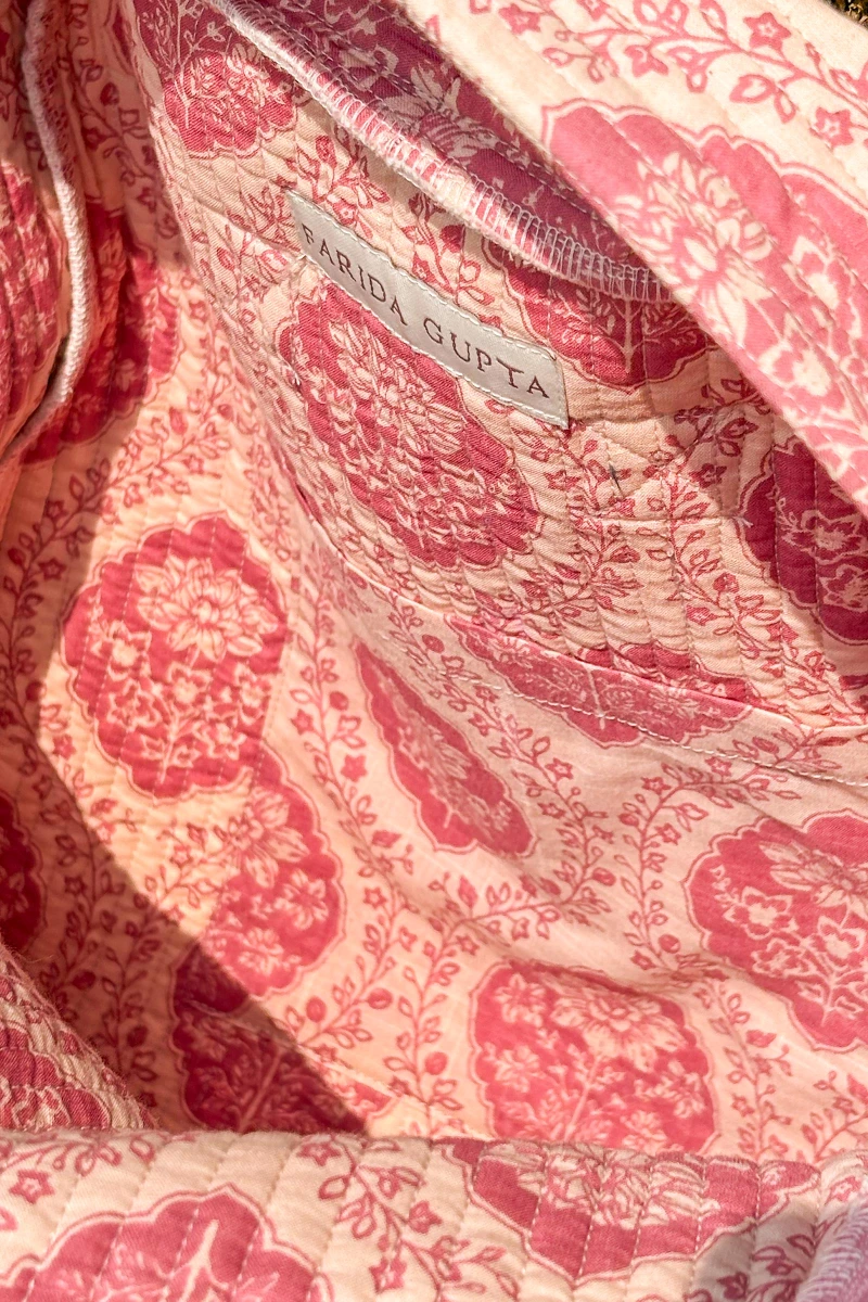 Pink Hand Printed Cotton Slub Backpack