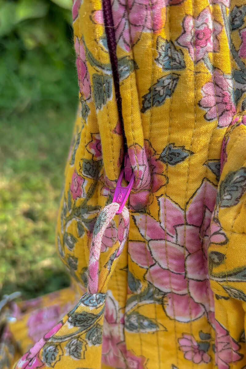 Yellow Hand Block Printed Cotton Backpack
