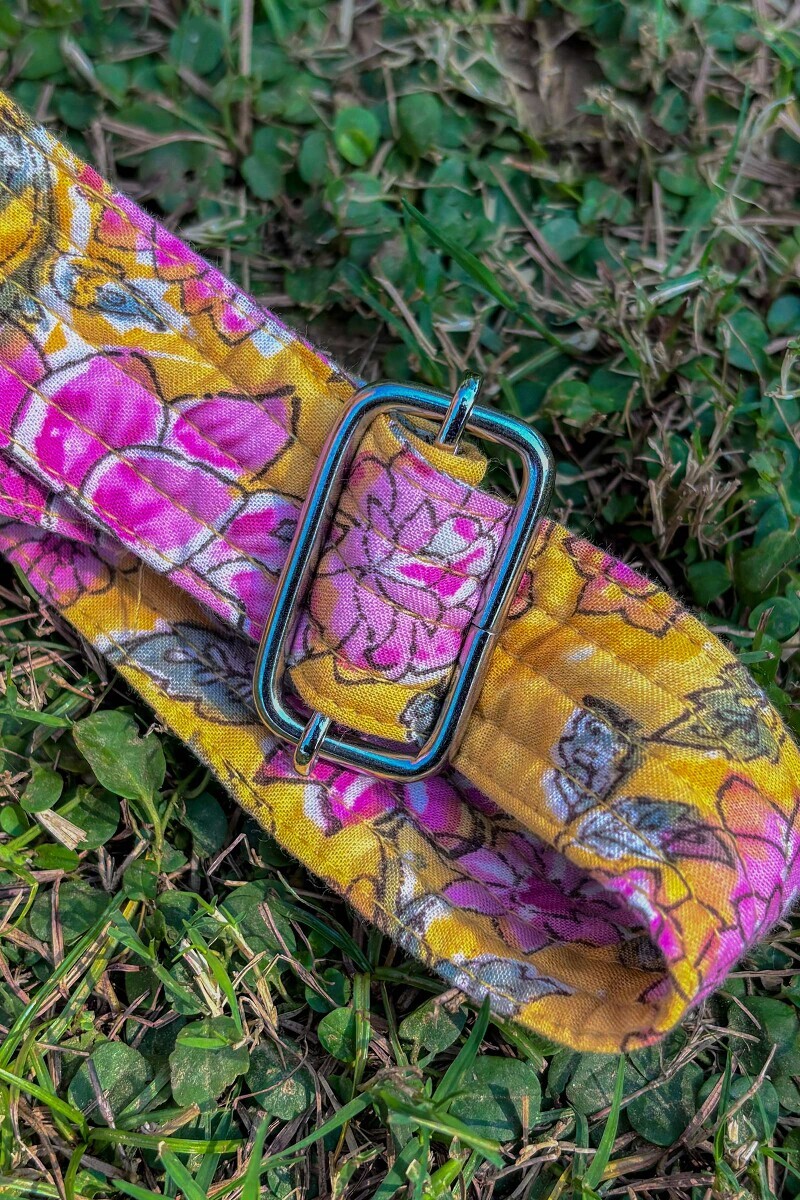 Yellow Hand Block Printed Cotton Backpack