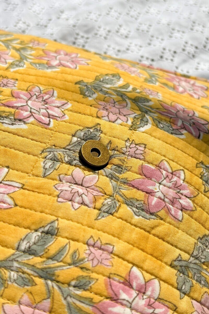 Peach Hand Block Printed Cotton Cross Body Bag