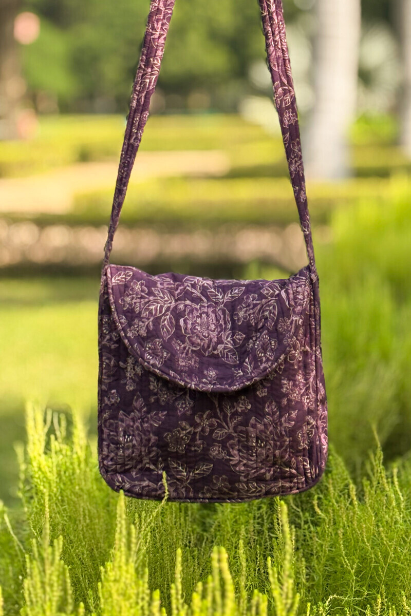 Peach Hand Block Printed Cotton Cross Body Bag