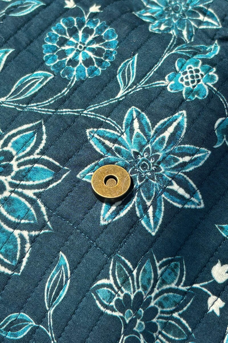 Blue Printed Cotton Cross Body Bag