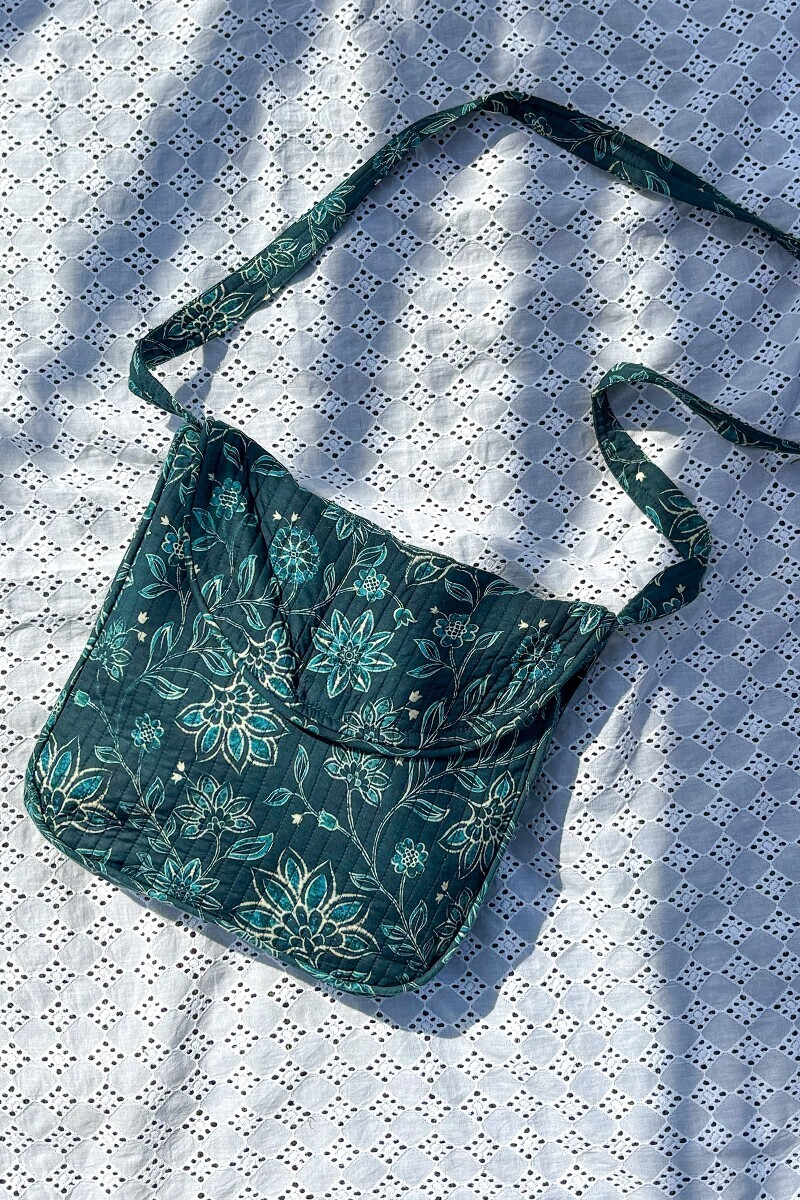 Blue Printed Cotton Cross Body Bag