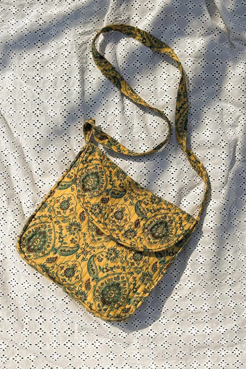  Beige Printed Cotton Cross Body Cotton Bag