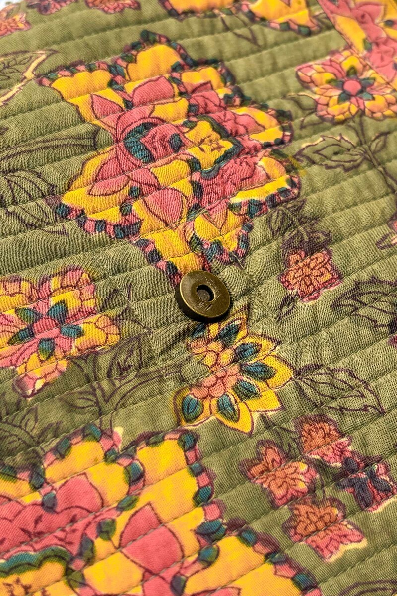 Green Hand Block Printed Cotton Cross Body Bag