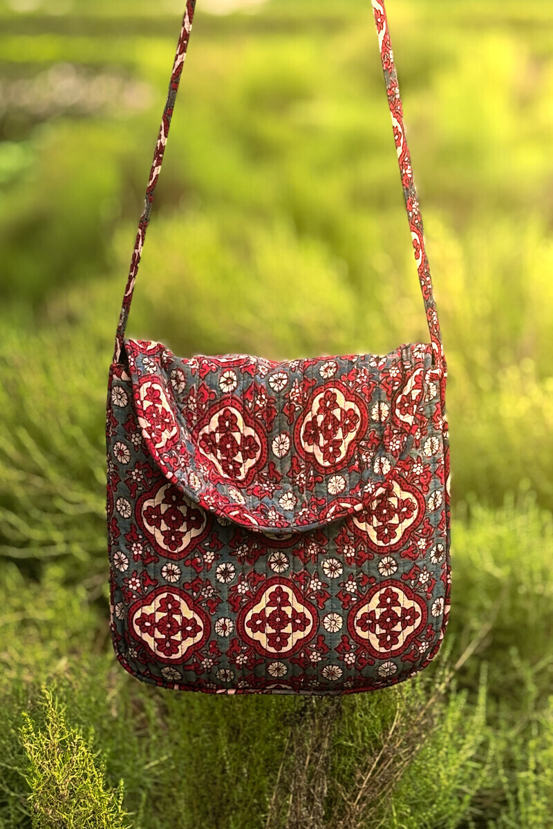 Blue Hand Block Printed Cotton Cross Body Bag