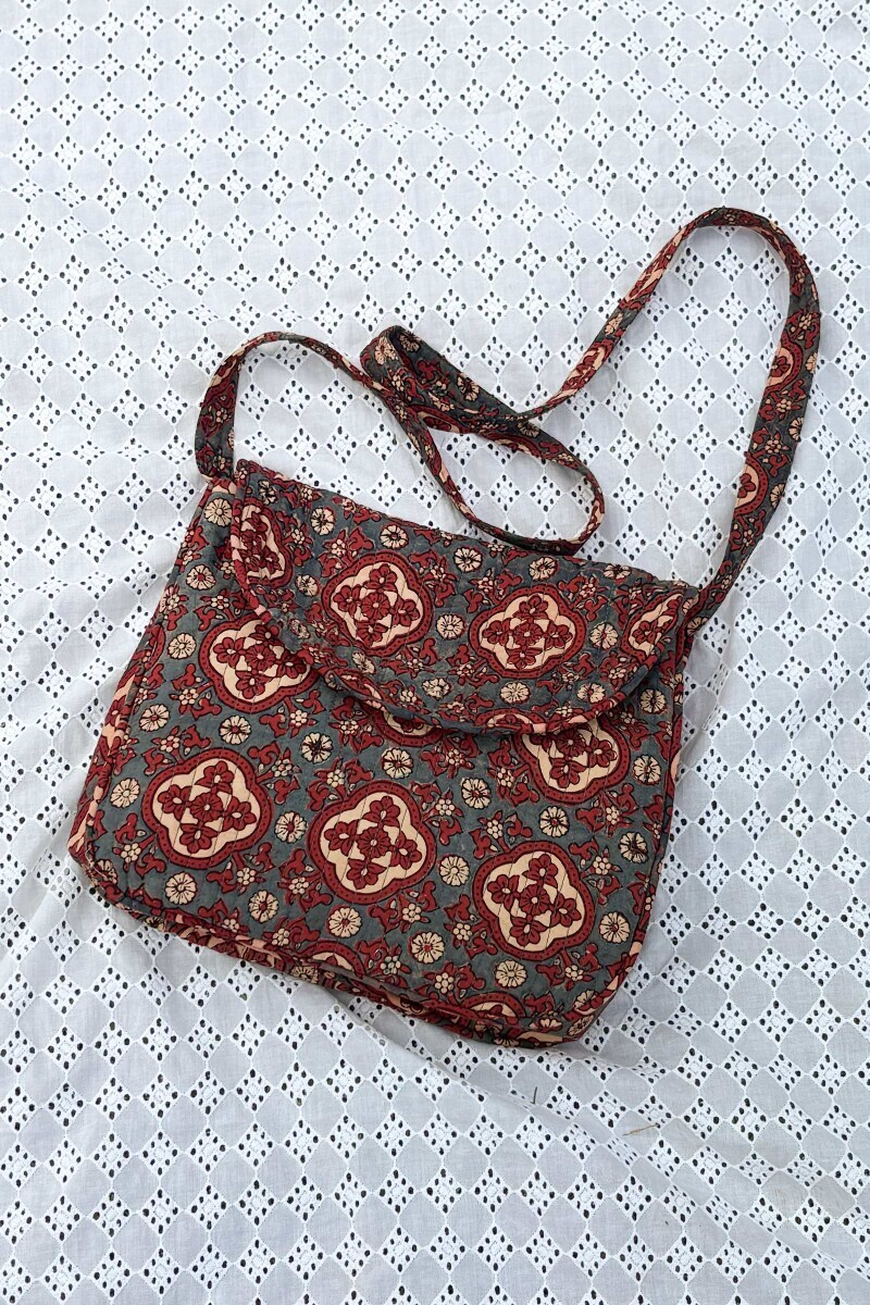 Blue Hand Block Printed Cotton Cross Body Bag