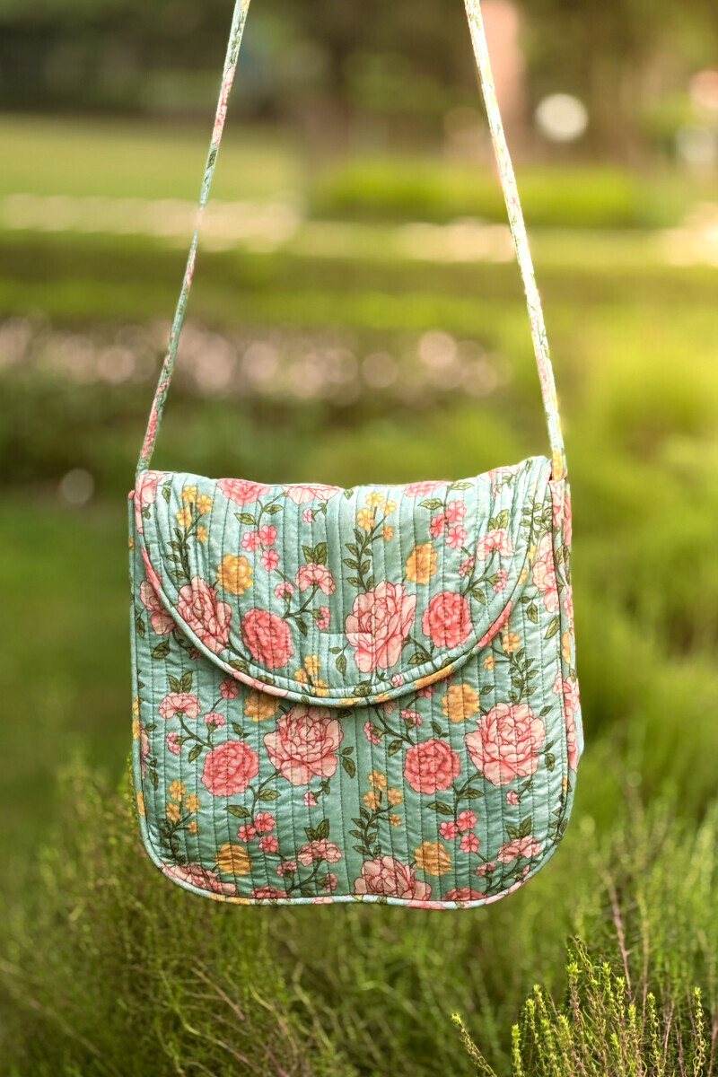 Blue Printed Cotton Cross Body Bag