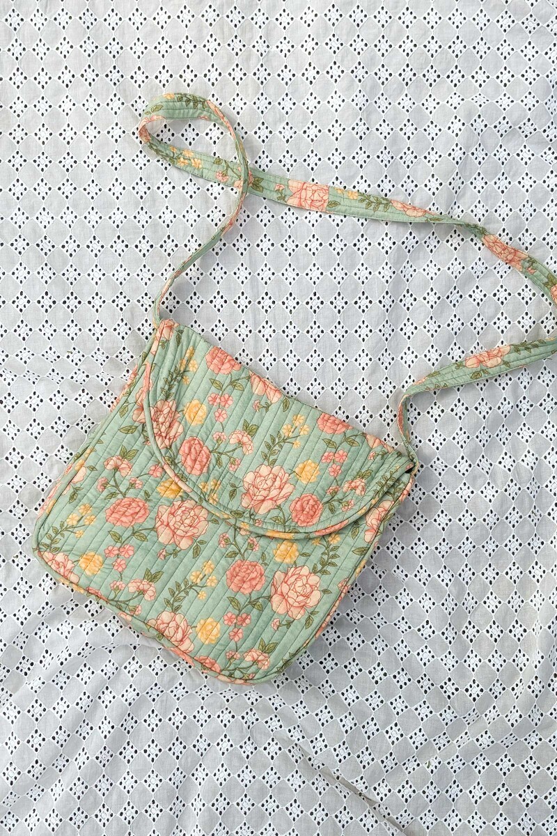 Blue Printed Cotton Cross Body Bag